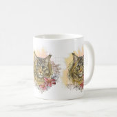 手スケッチおもしろいかわいいメインのクーン花付き コーヒーマグカップ (正面右)