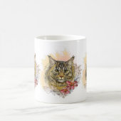 手スケッチおもしろいかわいいメインのクーン花付き コーヒーマグカップ (中央)