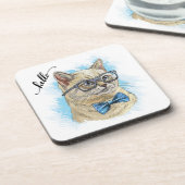 手スケッチおもしろいイギリス猫の眼鏡投げPi コースター (左側)