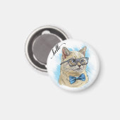 手スケッチおもしろいイギリス猫の眼鏡投げPi マグネット (正面/裏面)