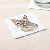 手スケッチおもしろいスノーベンガル猫TシャツスローP スクエアペーパーコースター (アングル)