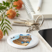 手スケッチおもしろいタビーキャットinグラス紙プラット キーホルダー (側面)