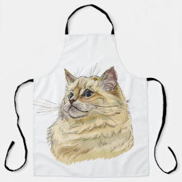 手スケッチおもしろいフワフワのラグドール猫 エプロン