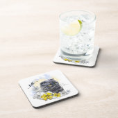 手スケッチおもしろいブラックブリティッシュ猫（花あり） コースター (右側)