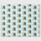 手スケッチおもしろいブラックブリティッシュ猫（花あり） ラッピングペーパー (フラット)