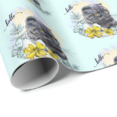 手スケッチおもしろいブラックブリティッシュ猫（花あり） ラッピングペーパー (ロールコーナー)