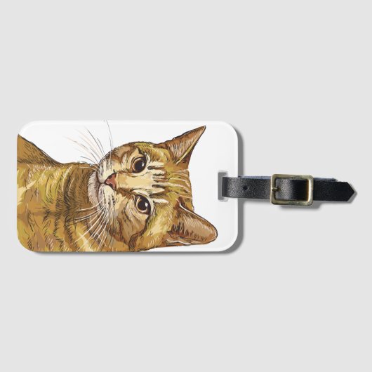 手スケッチおもしろい赤いタビーキャットトートバッグ ラゲッジタグ (正面横)