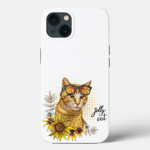 手スケッチおもしろい赤いタビー猫のメガネとs iPhone 13ケース