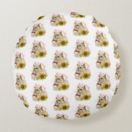 手スケッチおもしろい赤いラグドールの花付き猫 ラウンドクッション