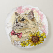 手スケッチおもしろい赤いラグドールの花付き猫 ラウンドクッション (裏面)
