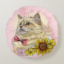 手スケッチおもしろい赤いラグドールの花付き猫