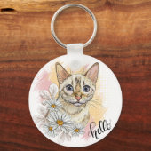 手スケッチおもしろい雪のベンガル猫とカモミール キーホルダー (正面)