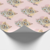 手スケッチおもしろい雪のベンガル猫とカモミール ラッピングペーパー (角)