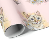 手スケッチおもしろい雪のベンガル猫とカモミール ラッピングペーパー (ロールコーナー)