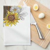 手スケッチの馬と植物と花 キッチンタオル (四つ折り)