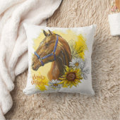 手スケッチの馬と植物と花 クッション (ブランケット)
