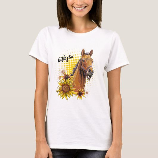 手スケッチひまわり馬 Tシャツ (正面)