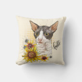 手スケッチコーンワルレックス猫ひまわり クッション (正面)