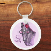 手スケッチパープルユニコーン装飾用クッション飲料 キーホルダー (正面)