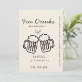 手スケッチ予測できなFunnyFree Drinks 30th Birthday 招待状 (スタンド正面)