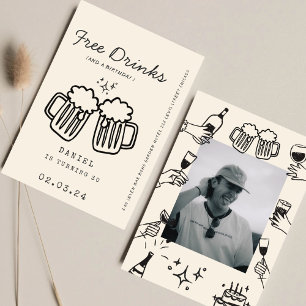 手スケッチ予測できなFunnyFree Drinks 30th Birthday 招待状