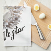 手スケッチ馬と植物エプロン キッチンタオル (四つ折り)