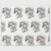 手スケッチ馬と植物 ラッピングペーパー (フラット)