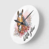 手スケッチ馬の植物と花を投げる ラウンド壁時計 (傾斜)