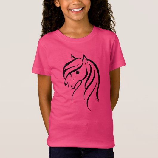 手スタイリッシュ引き馬の女の子のサッカーシャツ Tシャツ (正面)