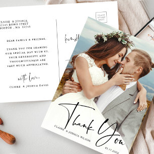 手スタイリッシュ手紙の写結婚真ありがとう ポストカード