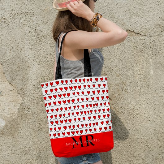 手スタイリッシュ描きハートパターパーソナライズされたン トートバッグ