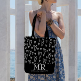 手スタイリッシュ描きハートパターパーソナライズされたン トートバッグ