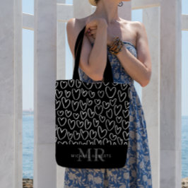 手スタイリッシュ描きハートパターパーソナライズされたン トートバッグ