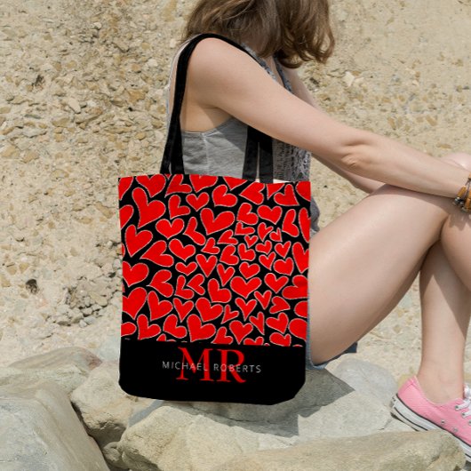 手スタイリッシュ描きハートパターパーソナライズされたン トートバッグ