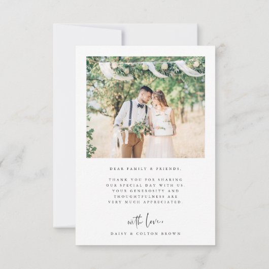 手スタイリッシュ文字結婚の4枚の写真 サンキューカード (裏面)