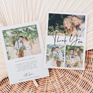 手スタイリッシュ文字結婚の4枚の写真 サンキューカード