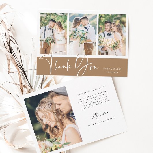 手スタイリッシュ文字結婚の4枚の写真 サンキューカード