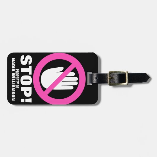 手ストップオフのピンクの女の警告子の名前の荷物タグ ラゲッジタグ (正面横)