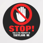 手ストップオフの赤警告黒い名前をカスタムするID ラベル (デザイン1)