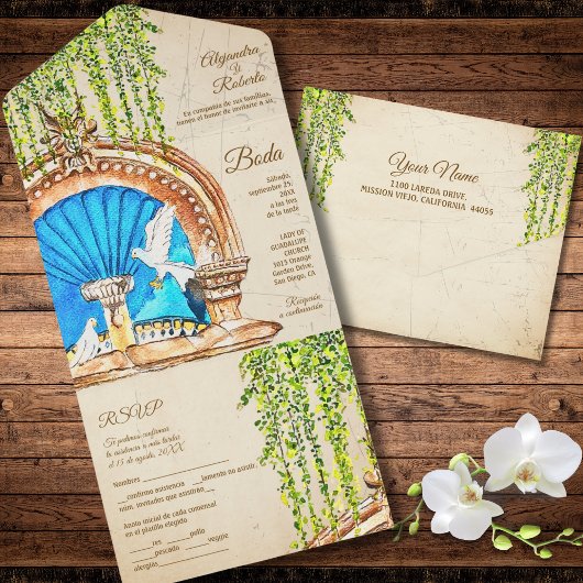 手スペインの絵を描水の色オールド結婚・メキシコ オールインワン招待状