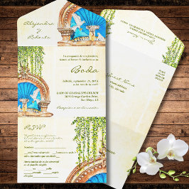 手スペインの絵を描水の色オールド結婚・メキシコ オールインワン招待状