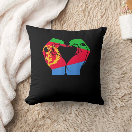 手ハートとエリトリア国旗 クッション (ブランケット)