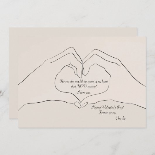 手ハートジェスチャーバレンタインデーカード ノートカード (正面/裏面)
