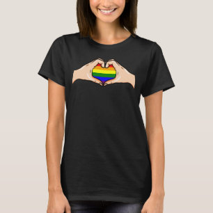 手ハートLGBTフラッグかわいいゲイプライドレインボーGLBT Tシャツ