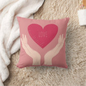 手バレンタインとピンクの愛ハート クッション (ブランケット)
