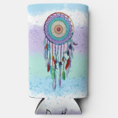 手パーソナライズされたカラフル引きドリームキャッチャー スリム缶クーラー (正面)