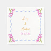 手パーソナライズされた引きイタリアンフローラ結婚 スタンダードカクテルナプキン (正面)