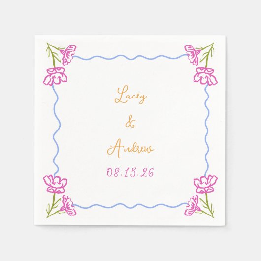 手パーソナライズされた引きイタリアンフローラ結婚 スタンダードカクテルナプキン (正面)