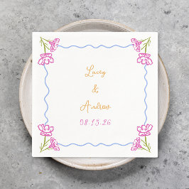 手パーソナライズされた引きイタリアンフローラ結婚 スタンダードカクテルナプキン