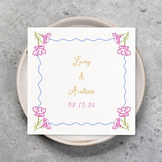 手パーソナライズされた引きイタリアンフローラ結婚 スタンダードカクテルナプキン